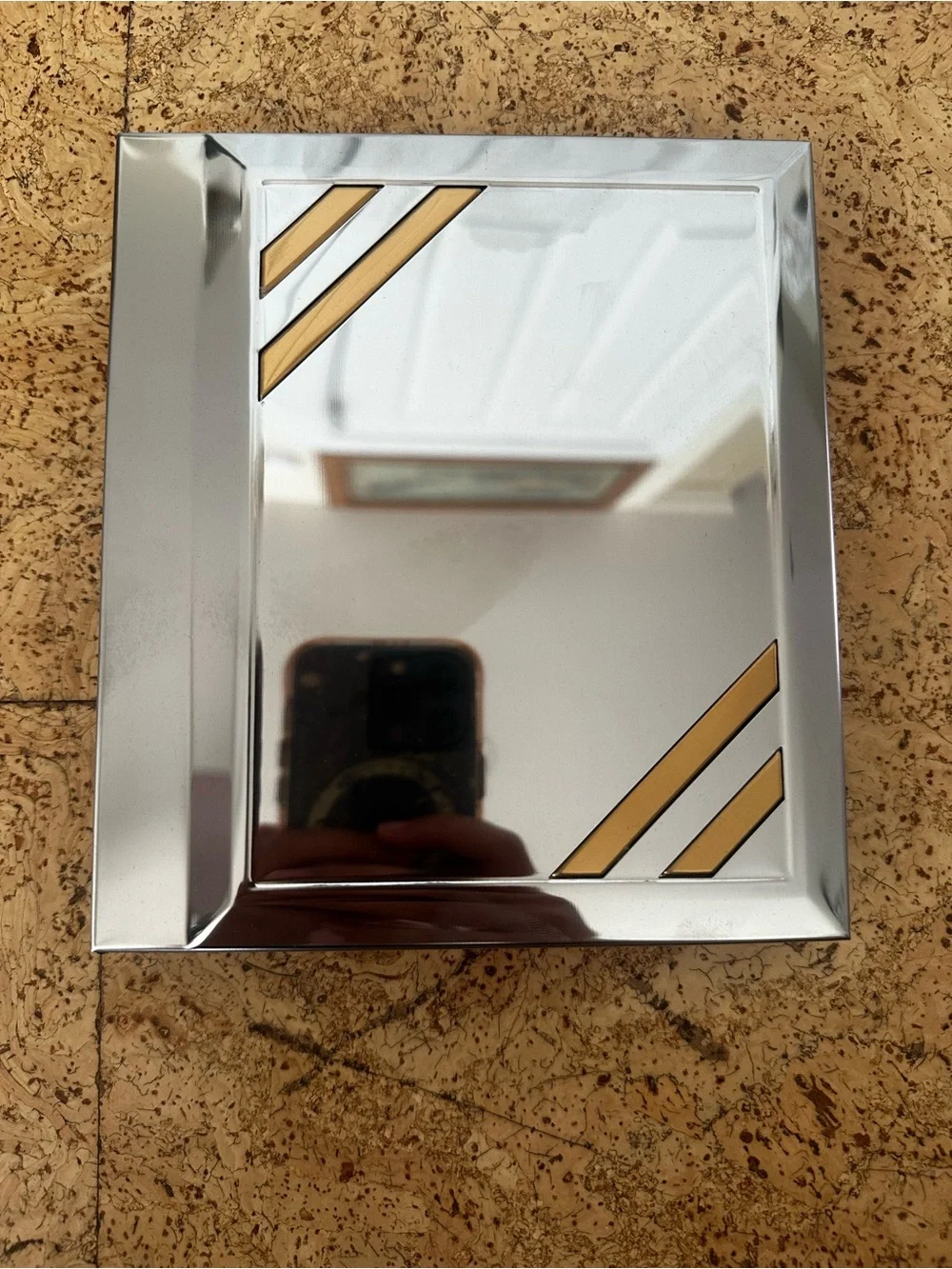 Silver Framed Picture Book Mirror with Gold Accent Stripes